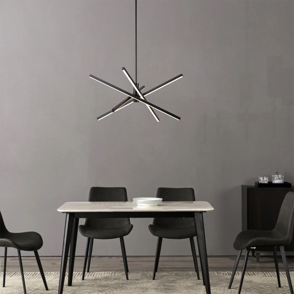 Luminaire suspendu linéaire en forme d'étoile de style moderne, en aluminium noir/or, avec LED, pour salon/salle à manger/cuisine.