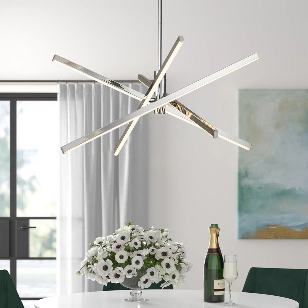 Luminaire suspendu linéaire en forme d'étoile de style moderne, en aluminium noir/or, avec LED, pour salon/salle à manger/cuisine.