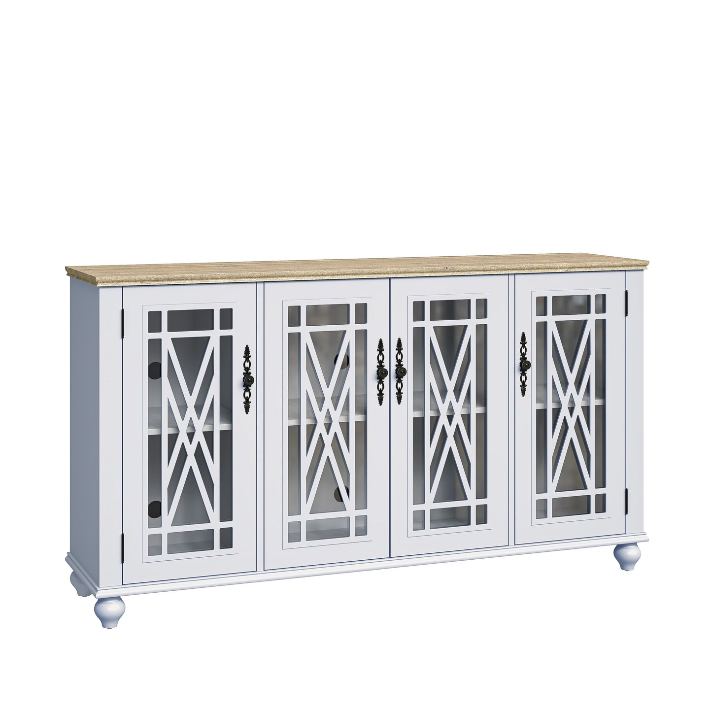 Buffet de cuisine de style vintage en bois, 63 pouces de largeur.