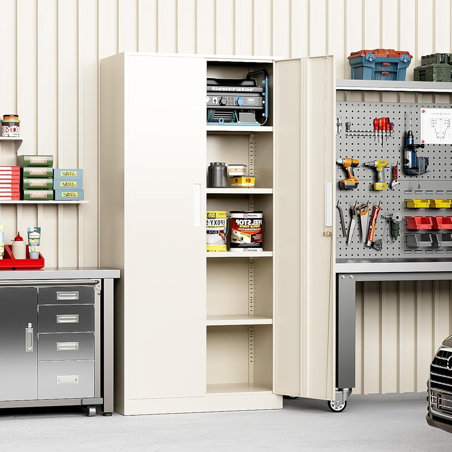 Étagère de rangement pour garage, placard de cuisine, garde-manger, 71 pouces, avec étagères réglables pour bureau, garage, maison, garde-manger