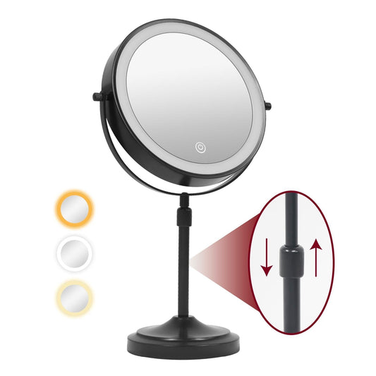 Miroir de maquillage à 9 lumières LED, miroir grossissant double face avec grossissement 1X/10x, 3 couleurs d'éclairage