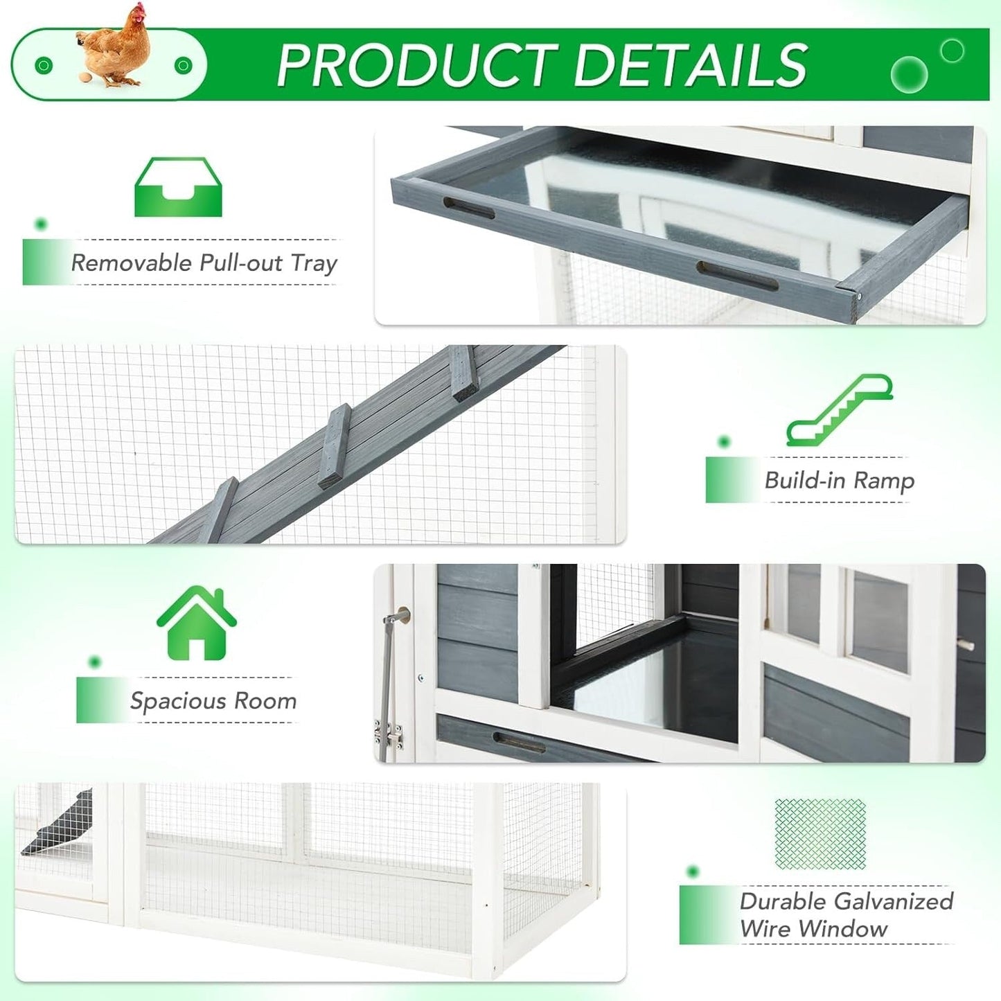 Grand poulailler AECOJOY de 144 pouces avec enclos, en bois, pour volailles.