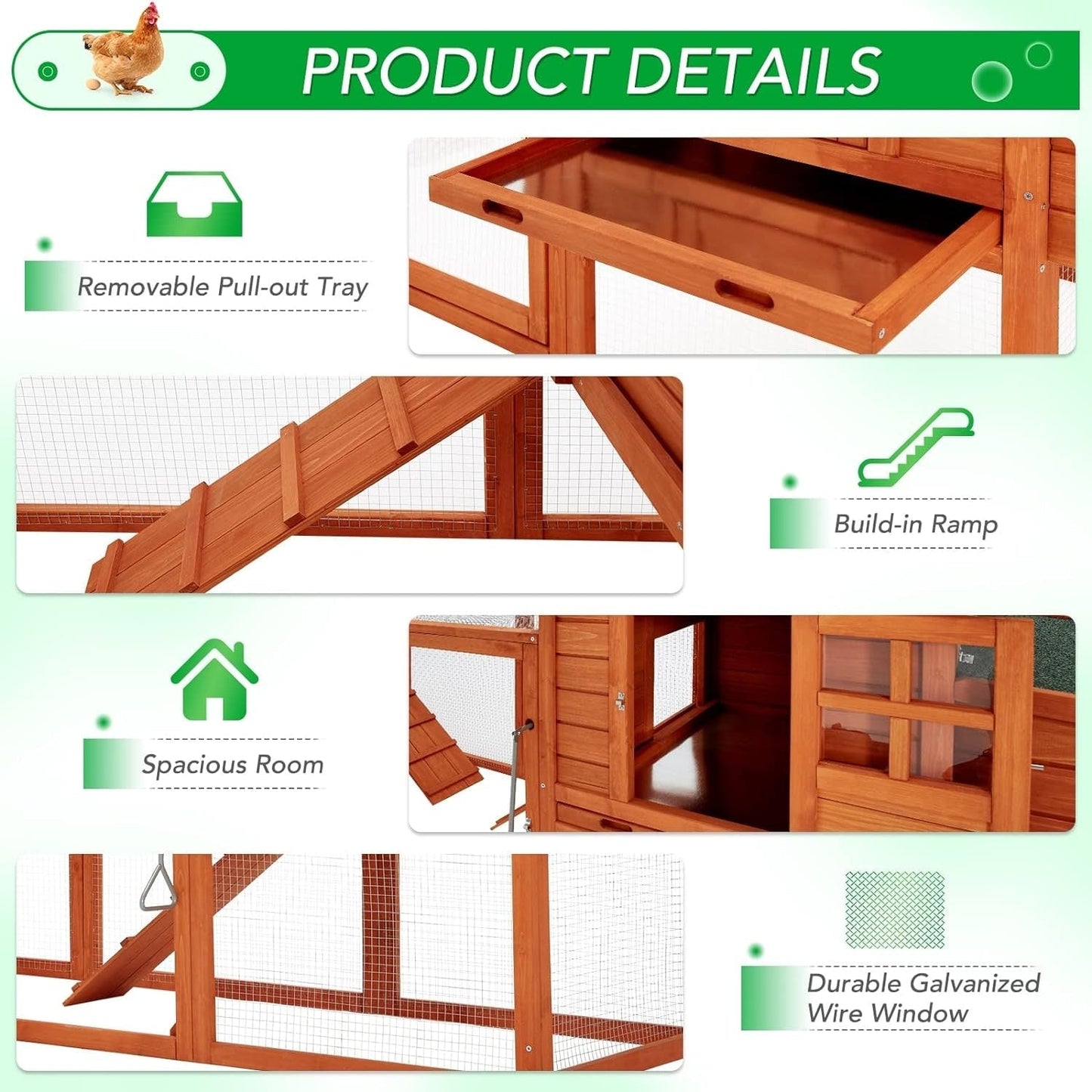 Grand poulailler AECOJOY de 144 pouces avec enclos, en bois, pour volailles.