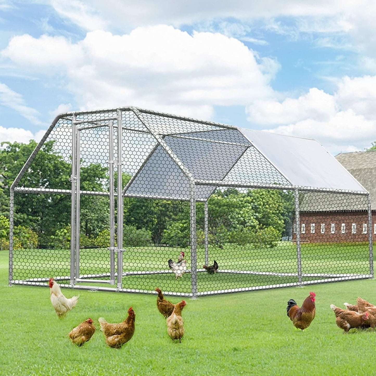 AECOJOY Grand poulailler métallique, enclos à poules métallique, cage à poules métallique à accès facile