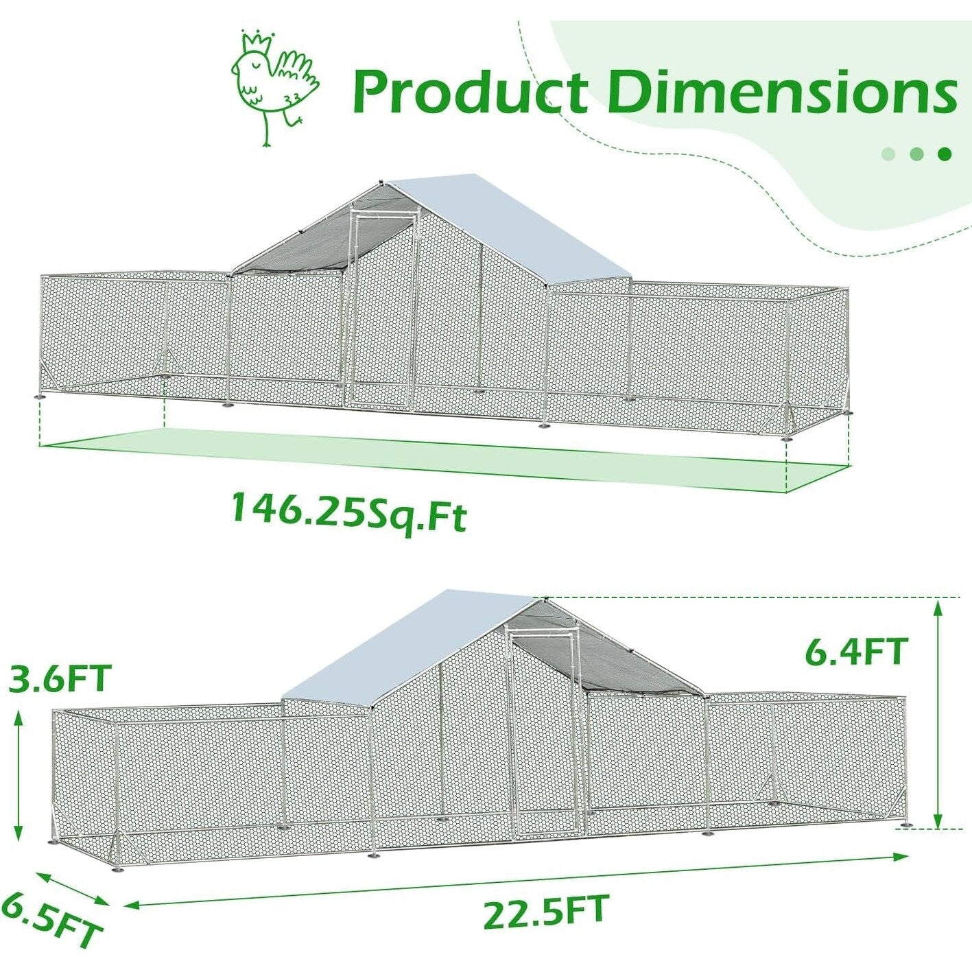AECOJOY Grand poulailler métallique, enclos à poules métallique, cage à poules métallique à accès facile