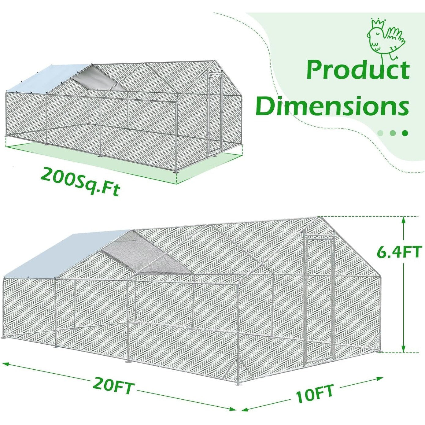 AECOJOY Grand poulailler métallique, enclos à poules métallique, cage à poules métallique à accès facile