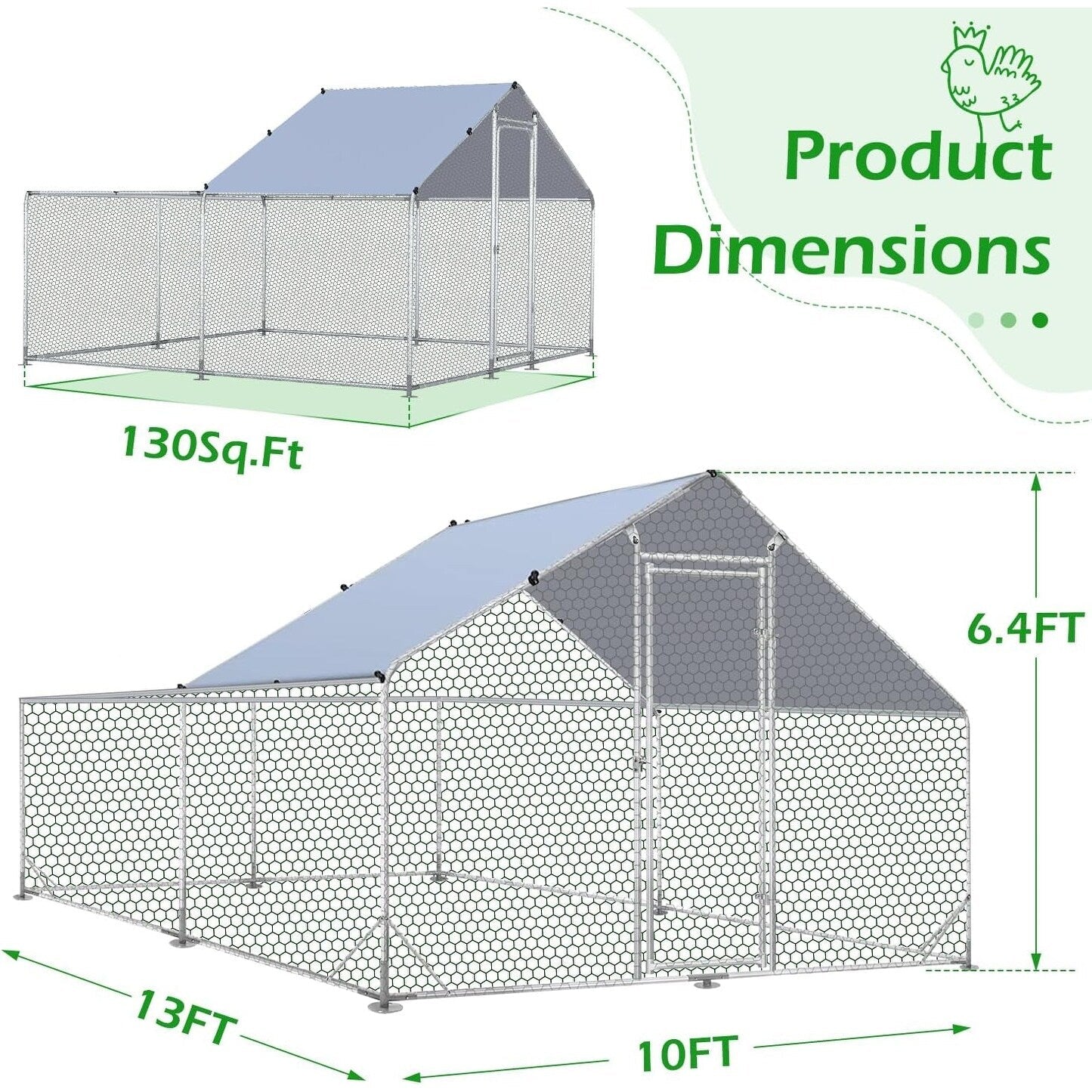 AECOJOY Grand poulailler métallique, enclos à poules métallique, cage à poules métallique à accès facile