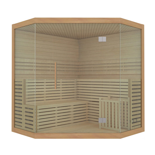 Sauna intérieur en bois ALEKO pour 5-6 personnes, avec chauffage électrique, pour usage humide ou sec - 190 x 190 x 210 cm