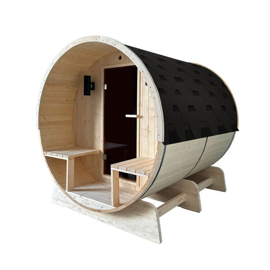 Sauna en barrique ALEKO en pin blanc finlandais pour 6 à 8 personnes avec chauffe-eau électrique UL - 88L x 73W x 79H pouces