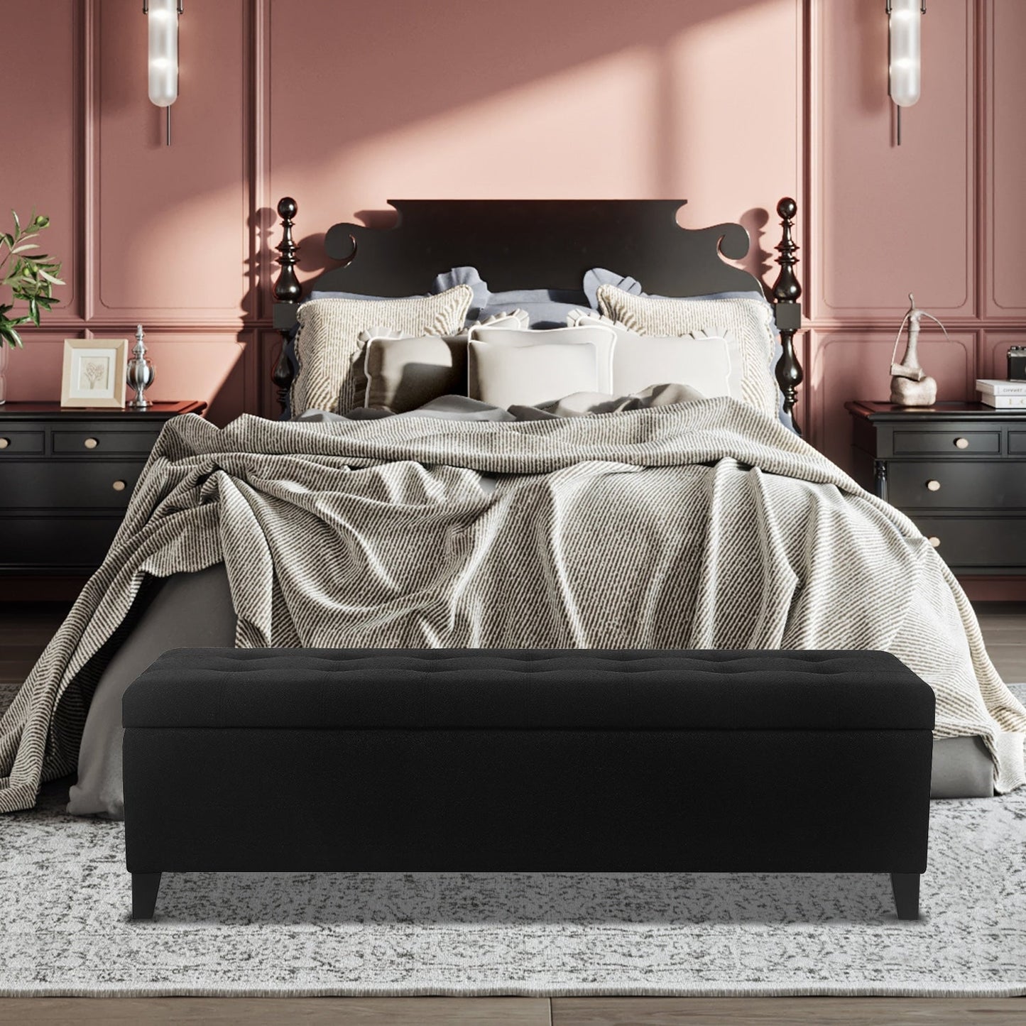 Tabouret coffre à rangement Adeco 50 en simili cuir