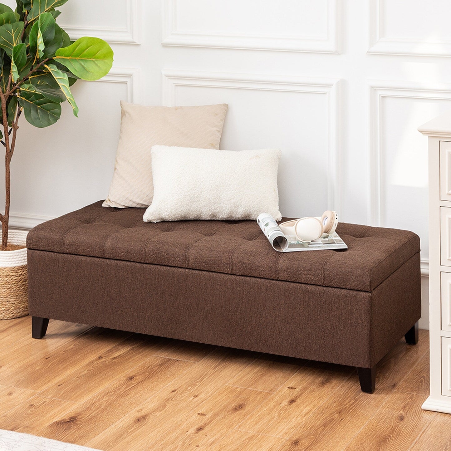 Tabouret coffre à rangement Adeco 50 en simili cuir