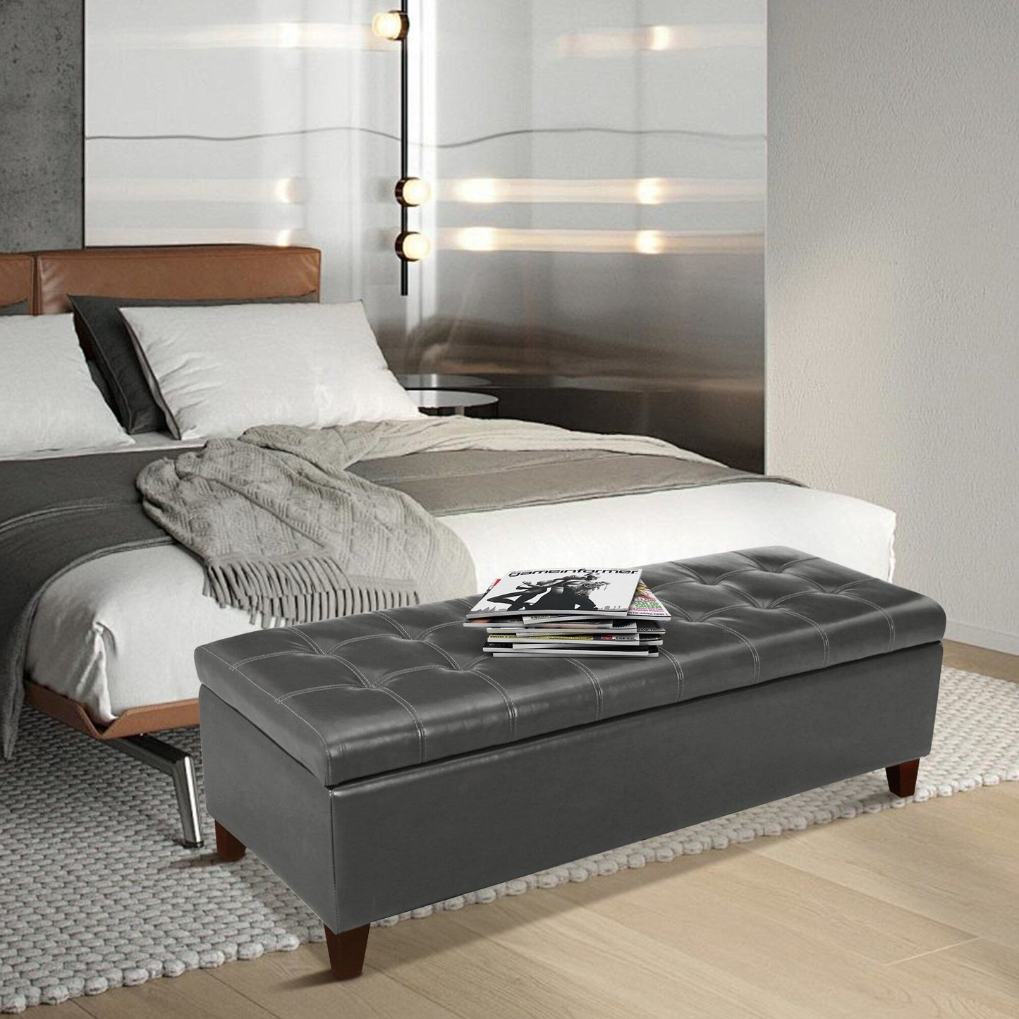 Tabouret coffre à rangement Adeco 50 en simili cuir