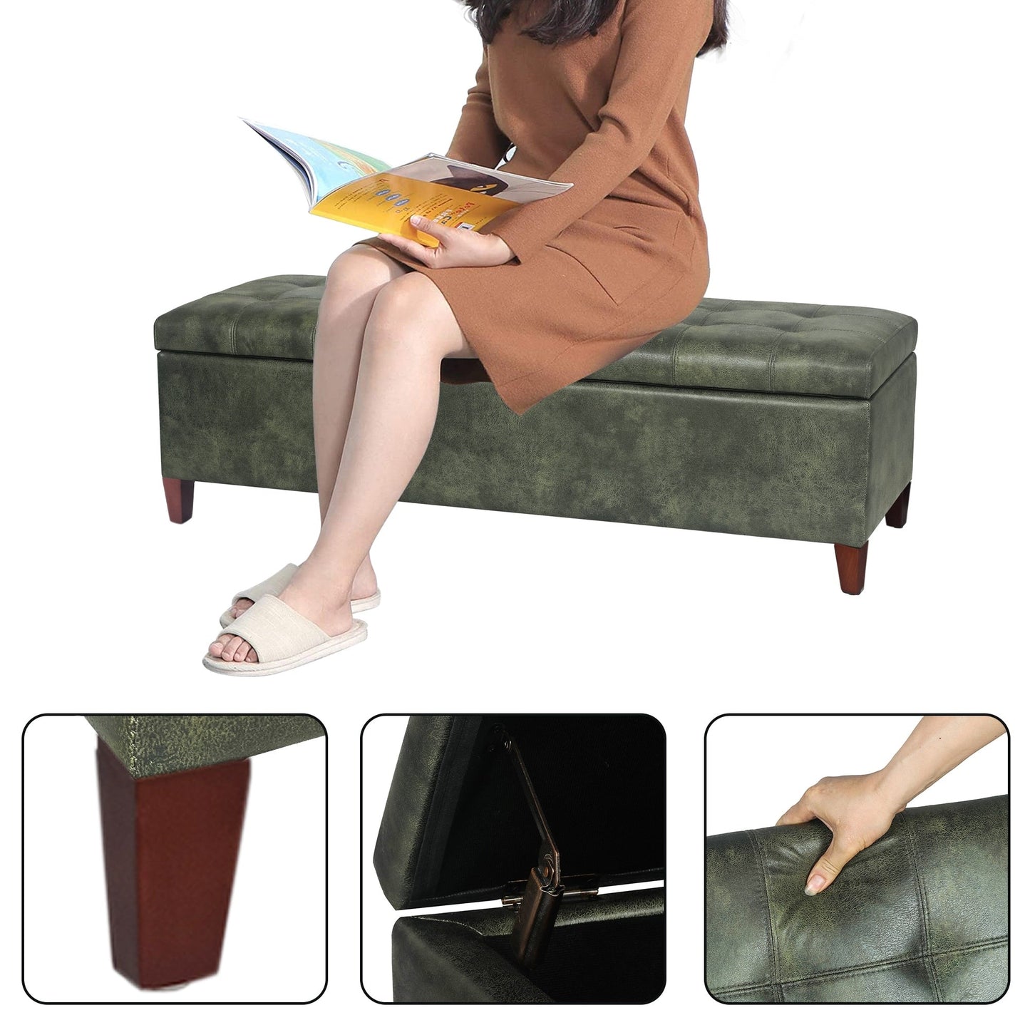 Tabouret coffre à rangement Adeco 50 en simili cuir