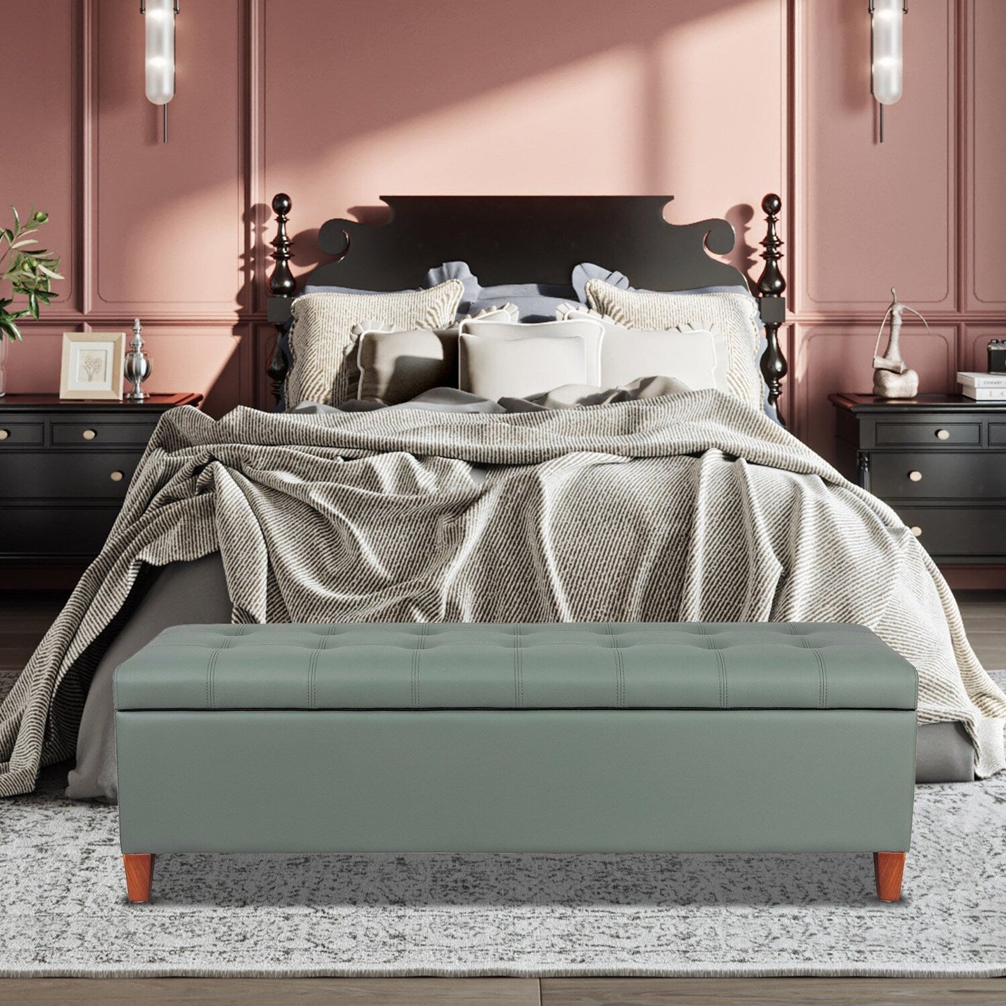 Tabouret coffre à rangement Adeco 50 en simili cuir