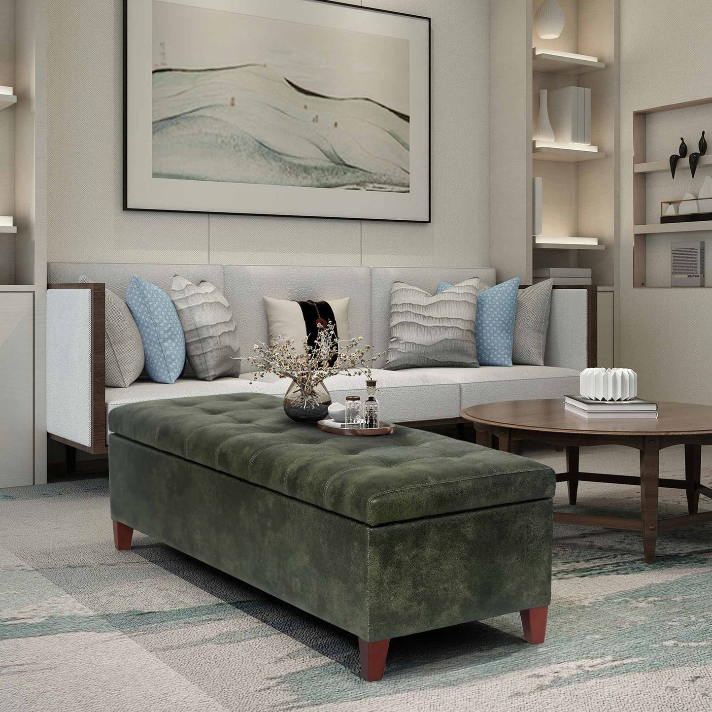 Tabouret coffre à rangement Adeco 50 en simili cuir