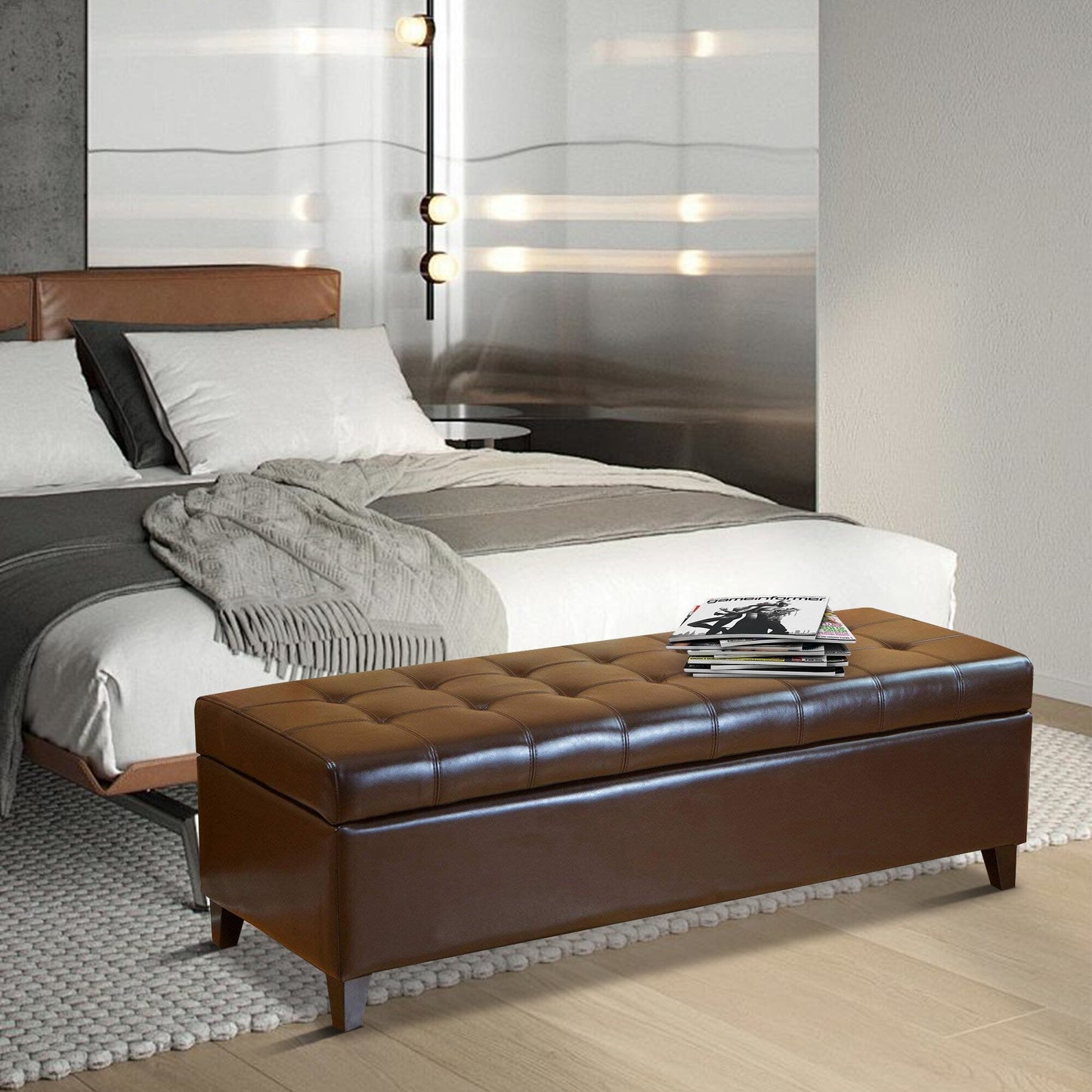 Tabouret coffre à rangement Adeco 50 en simili cuir