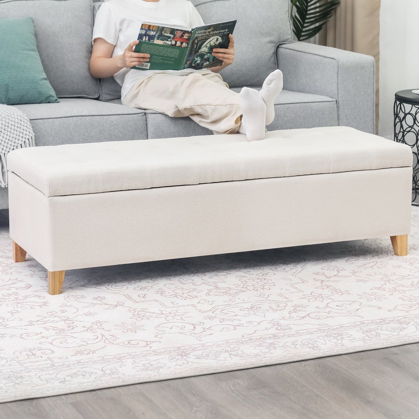 Tabouret coffre à rangement Adeco 50 en simili cuir