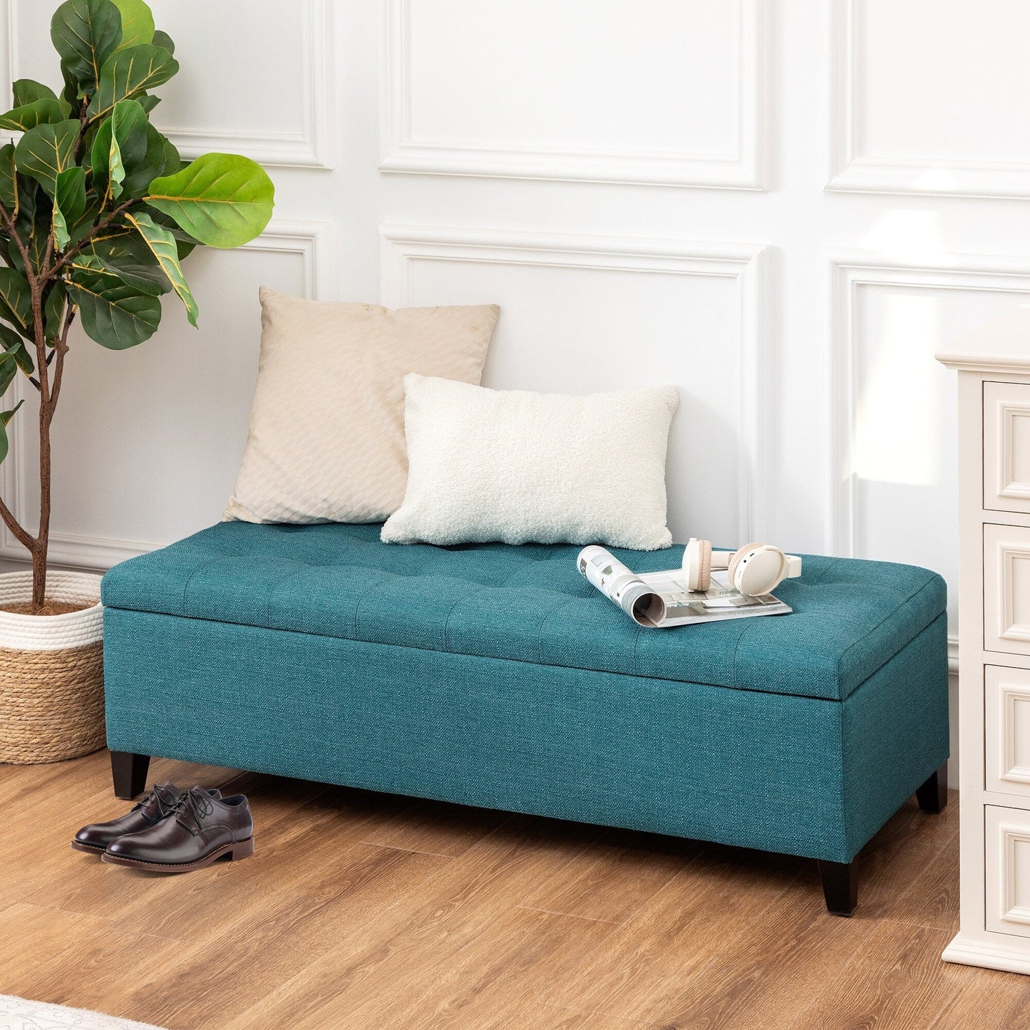 Tabouret coffre à rangement Adeco 50 en simili cuir