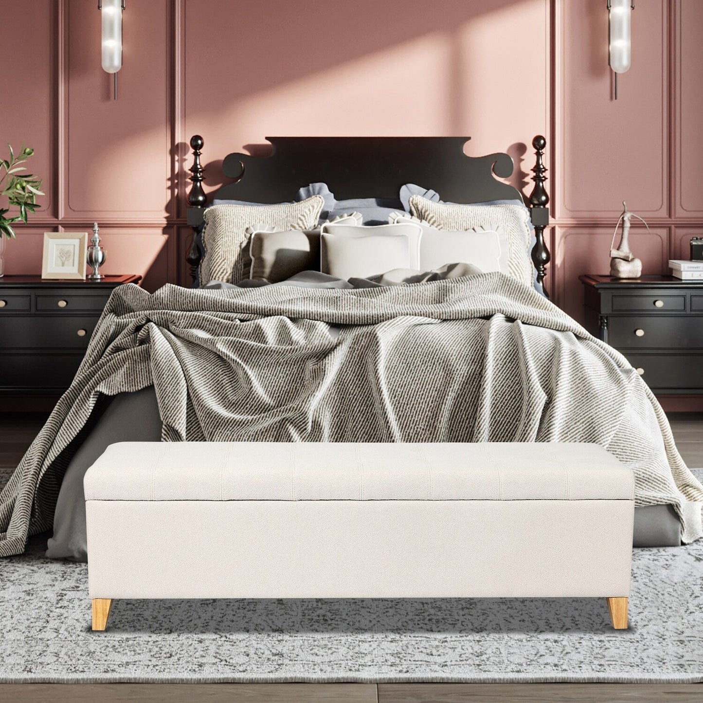 Tabouret coffre à rangement Adeco 50 en simili cuir