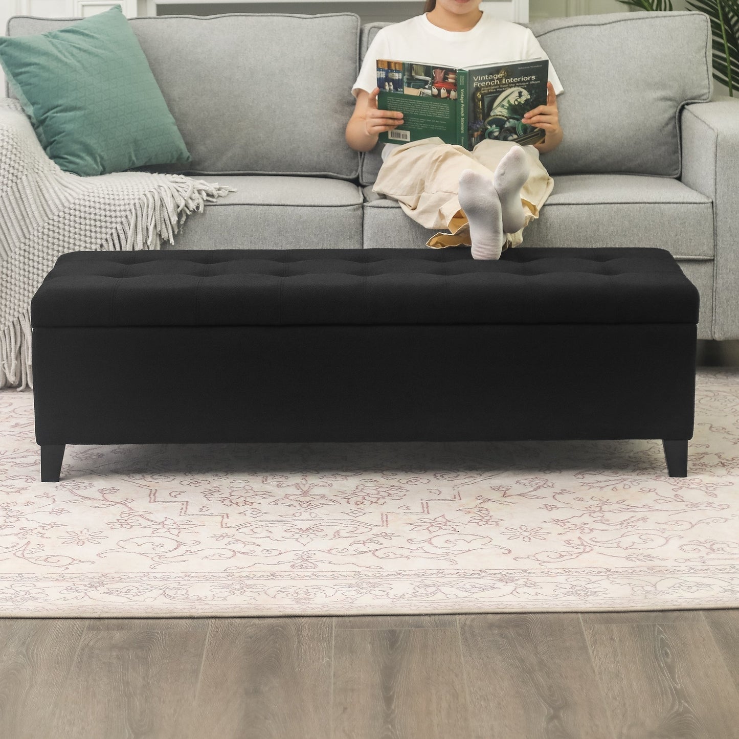 Tabouret coffre à rangement Adeco 50 en simili cuir