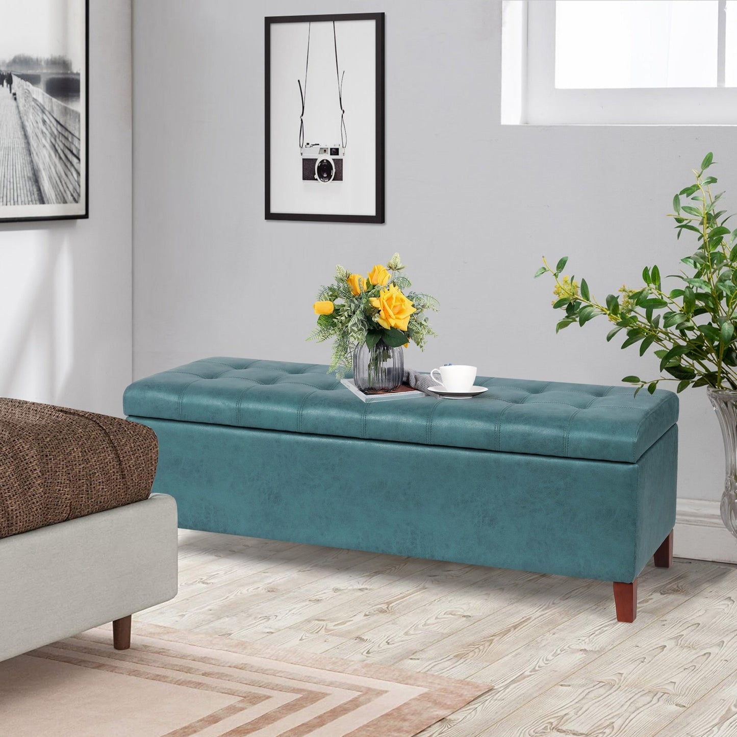 Tabouret coffre à rangement Adeco 50 en simili cuir