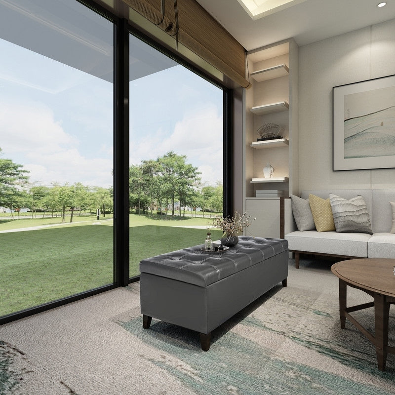 Tabouret coffre à rangement Adeco 50 en simili cuir