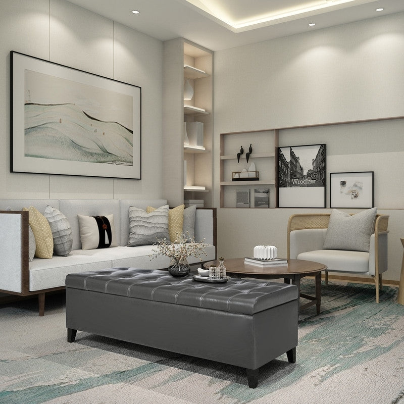 Tabouret coffre à rangement Adeco 50 en simili cuir