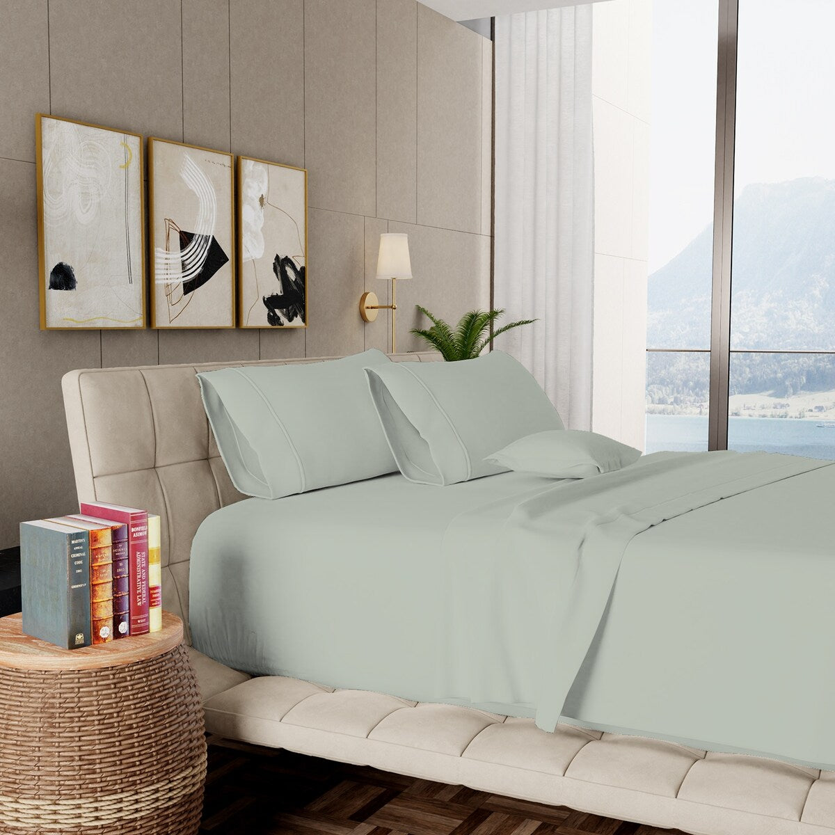 Jeu de draps en coton égyptien ultra-doux et soyeux Aireolux, 1000 fils au pouce carré