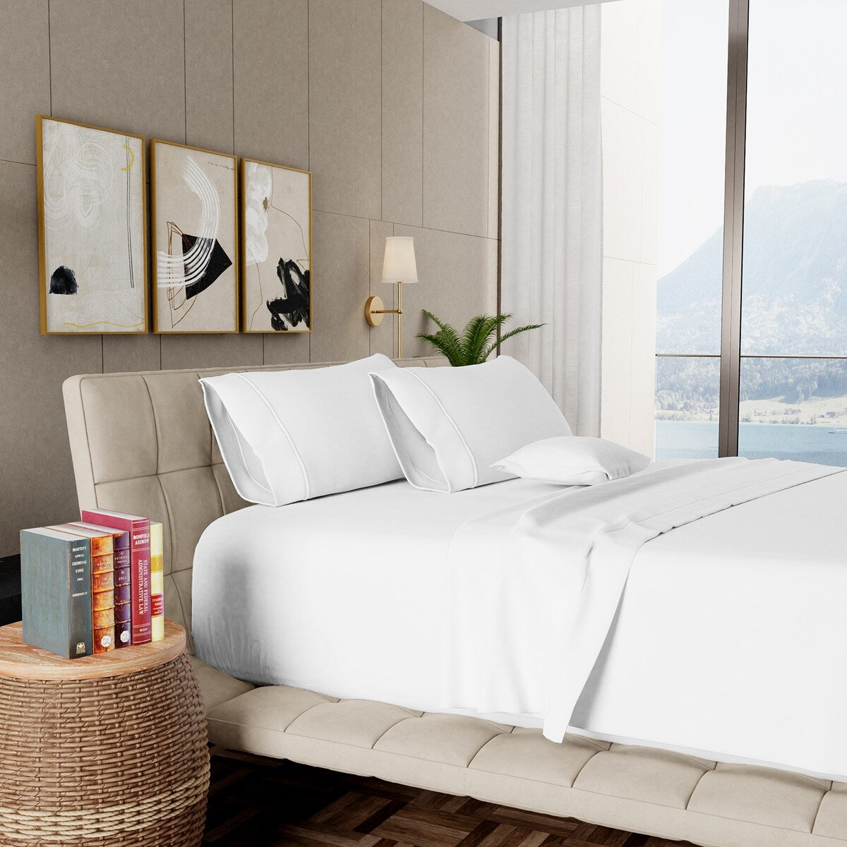 Jeu de draps en coton égyptien ultra-doux et soyeux Aireolux, 1000 fils au pouce carré