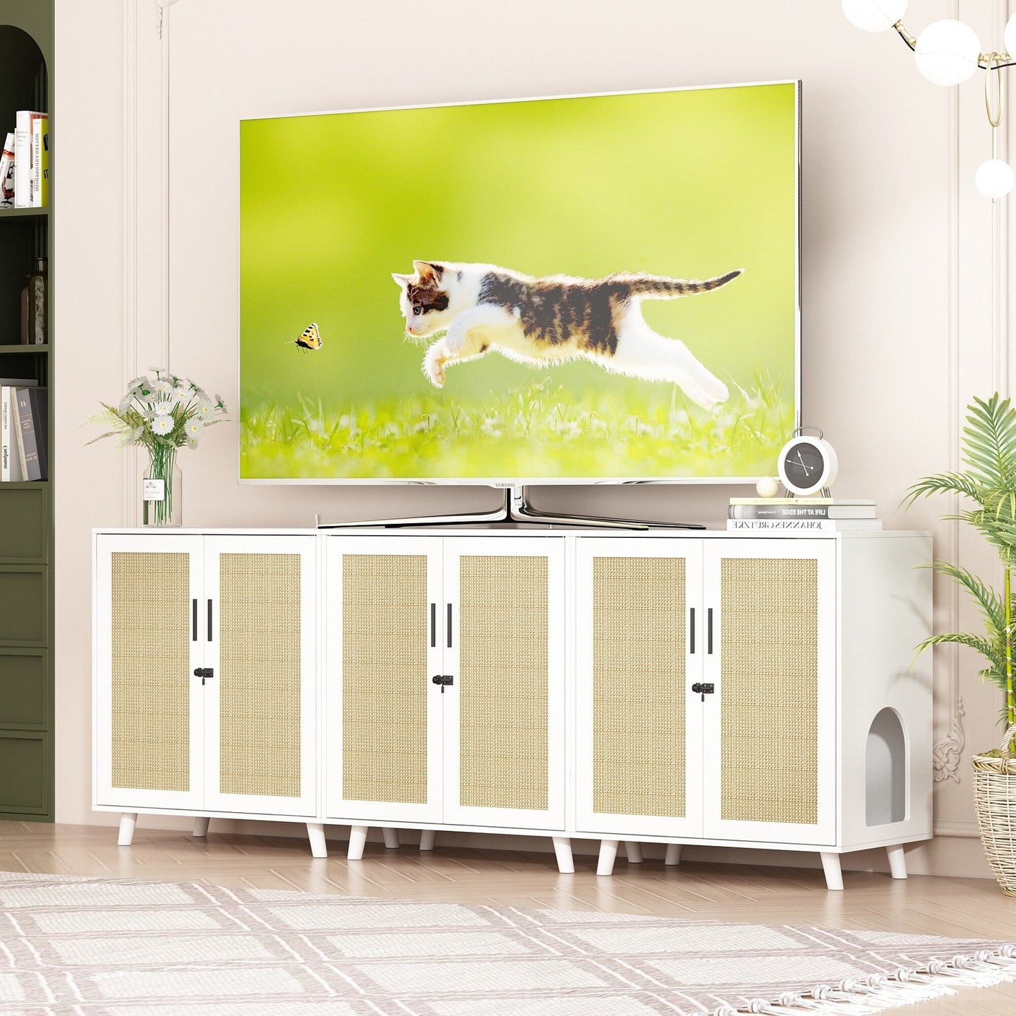 Abri pour litière de chat, maison pour chat, table d'appoint, armoire, bibliothèque