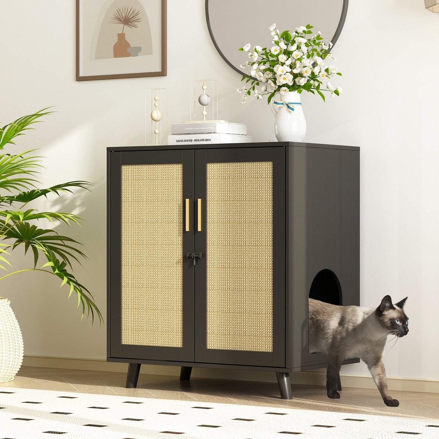Abri pour litière de chat, maison pour chat, table d'appoint, armoire, bibliothèque