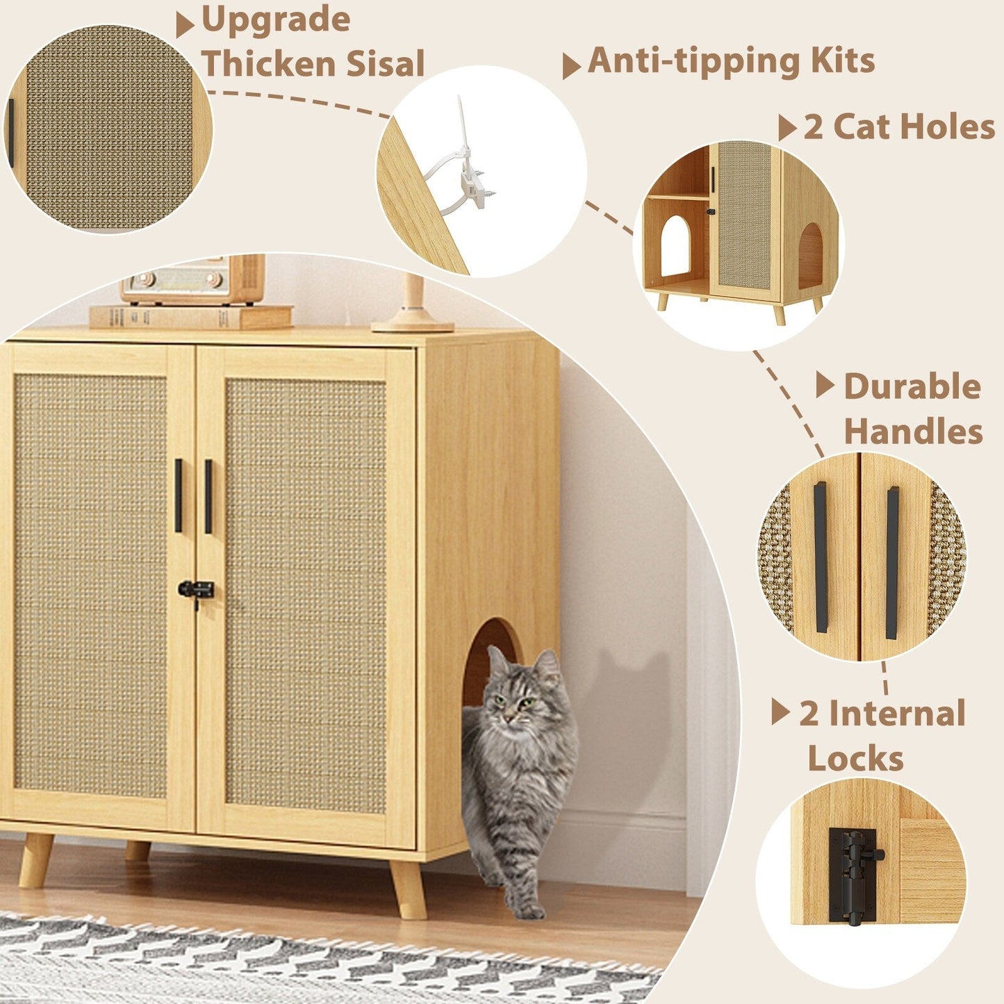 Abri pour litière de chat, maison pour chat, table d'appoint, armoire, bibliothèque