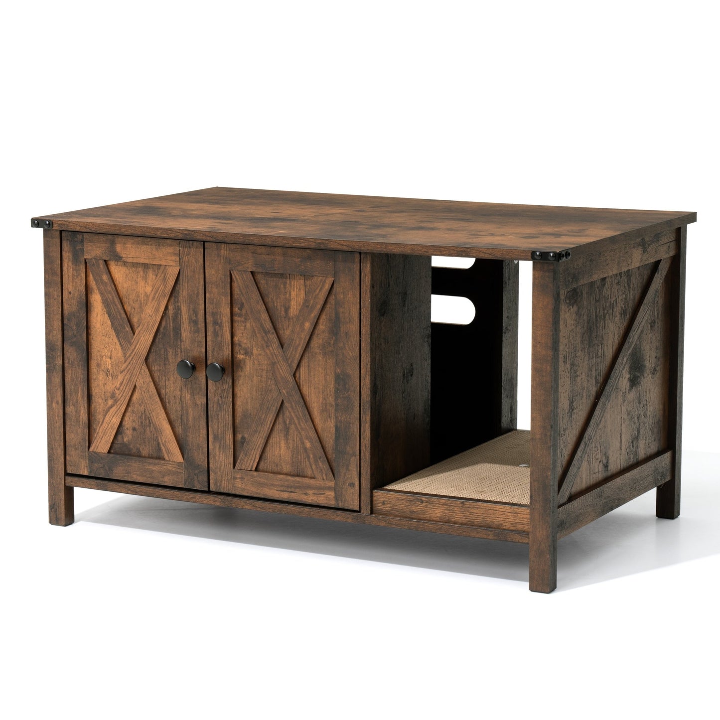 Abri pour litière de chat, meuble de toilettes pour chat en bois dissimulé avec arbre à gratter.