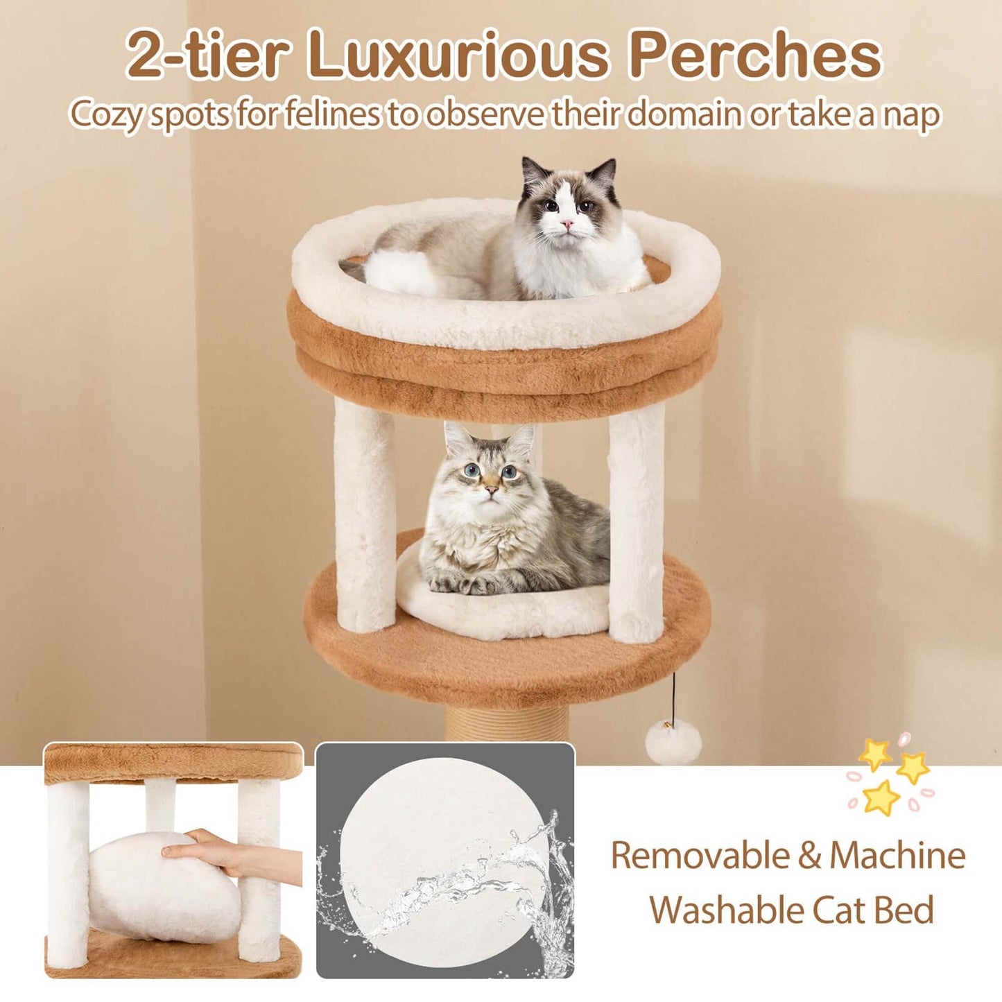 Arbre à chat Costway 65 pouces pour intérieur avec perchoir rembourré et brosse de toilettage - Voir les détails