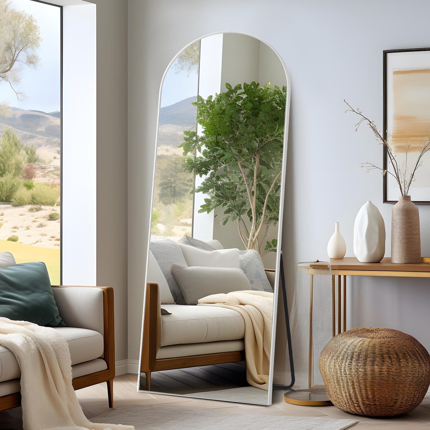 Dovelina Miroir mural à poser, miroir de corps entier, miroir de sol à arche
