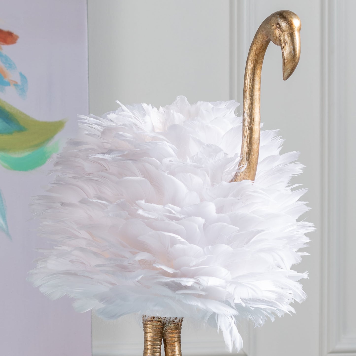 Lampe de table Flamant rose - Blanc et Or - 30,5 H - 30H x 19L x 14P