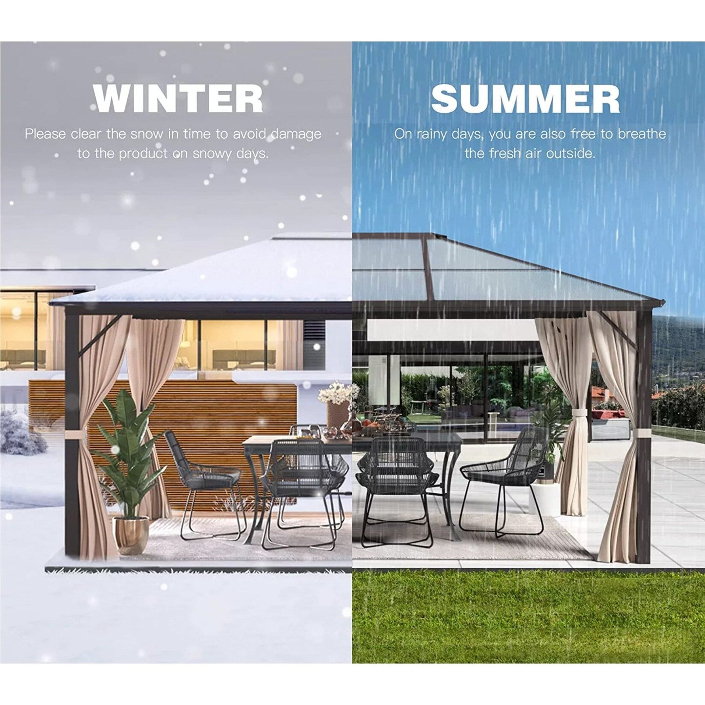 EROMMY Gazebo à toit rigide, Pergola d'extérieur avec double toit, moustiquaire et rideaux, auvent robuste pour patio, jardin, fête à la piscine