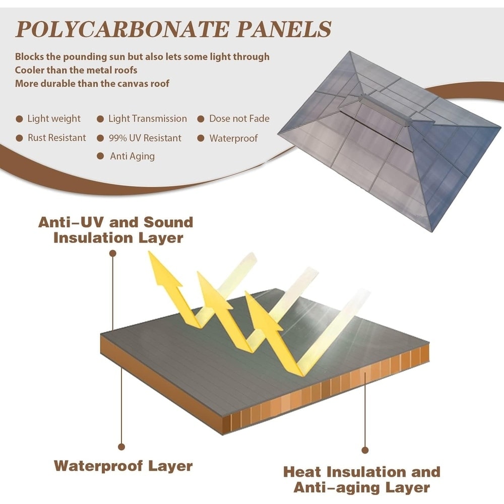 EROMMY Gazebo à toit rigide, Pergola d'extérieur avec double toit, moustiquaire et rideaux, auvent robuste pour patio, jardin, fête à la piscine