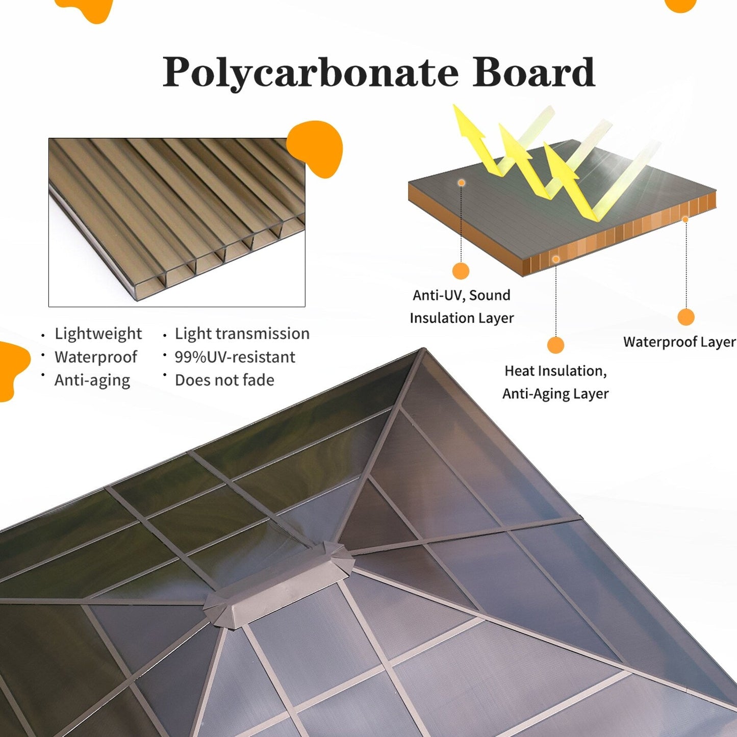 EROMMY Gazebo à toit rigide, Pergola d'extérieur avec double toit, moustiquaire et rideaux, auvent robuste pour patio, jardin, fête à la piscine