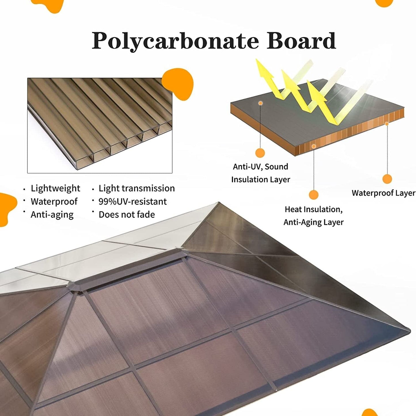 EROMMY Gazebo à toit rigide, Pergola d'extérieur avec double toit, moustiquaire et rideaux, auvent robuste pour patio, jardin, fête à la piscine