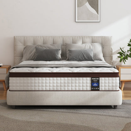 Matelas de 35 cm d'épaisseur, matelas hybride en mousse à mémoire de forme et ressorts ensachés, matelas de fermeté moyenne, tailles Queen et King disponibles en option.
