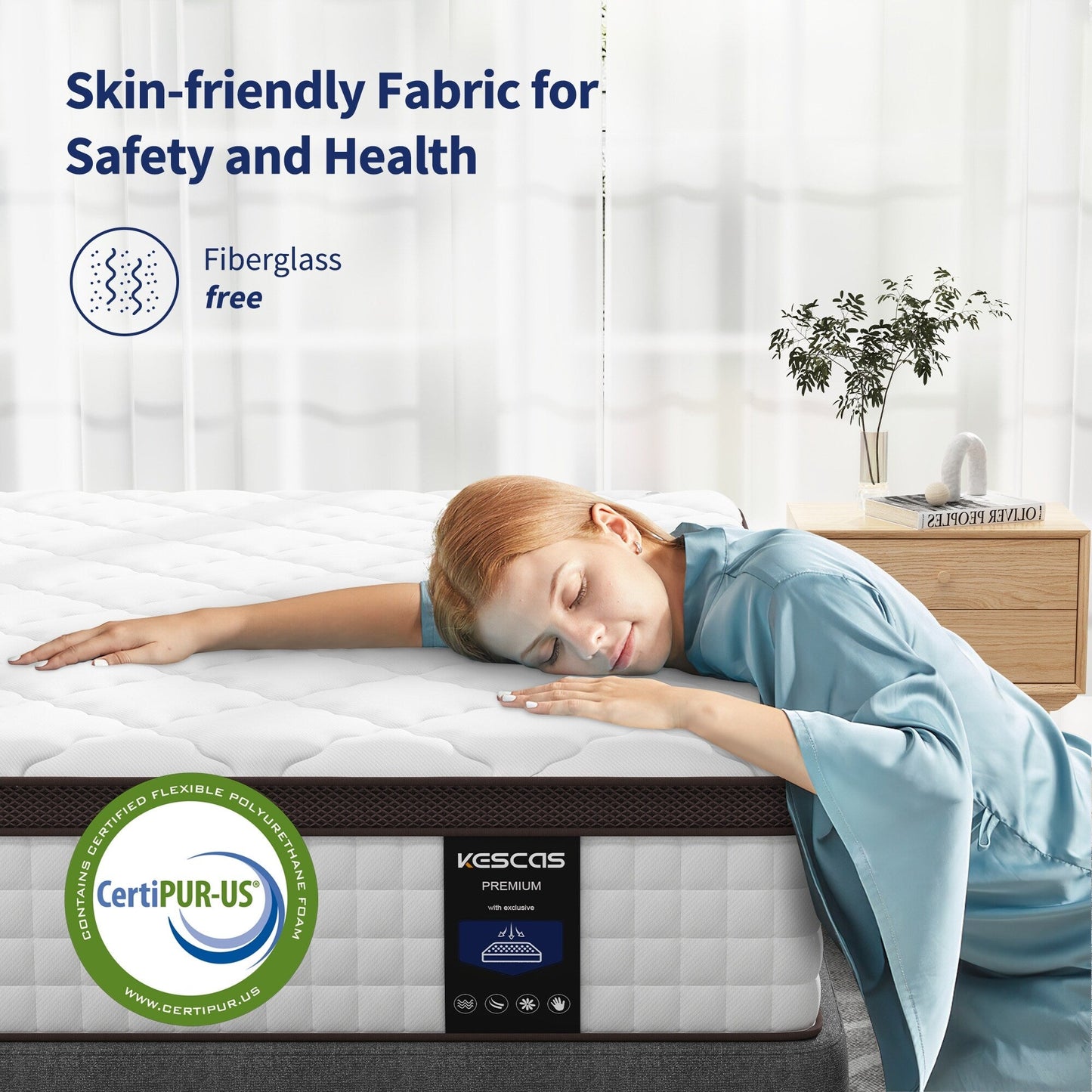 Matelas de 35 cm d'épaisseur, matelas hybride en mousse à mémoire de forme et ressorts ensachés, matelas de fermeté moyenne, tailles Queen et King disponibles en option.