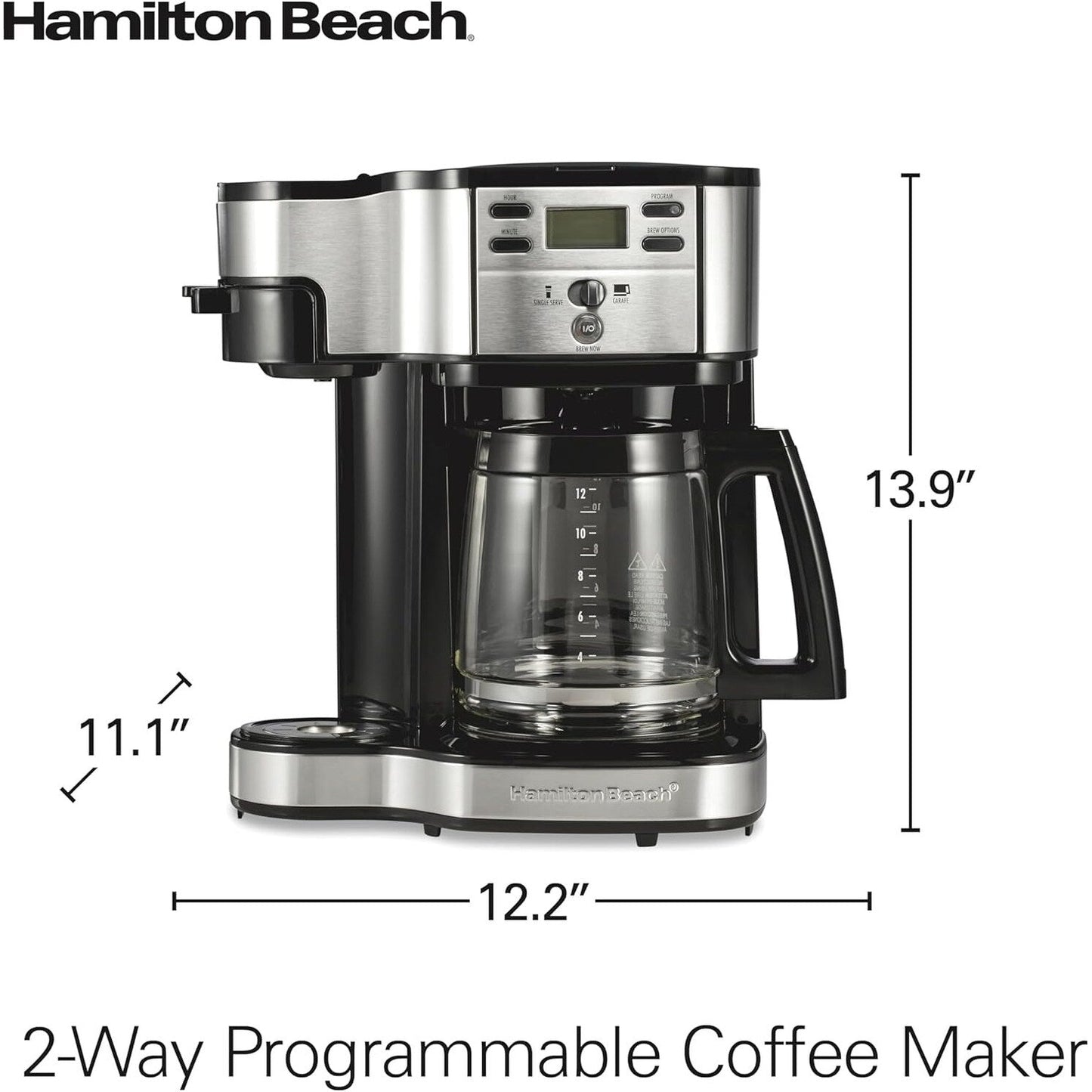 Machine à café 2 en 1, 12 tasses et portion individuelle, carafe en verre, pause et service automatiques, noir
