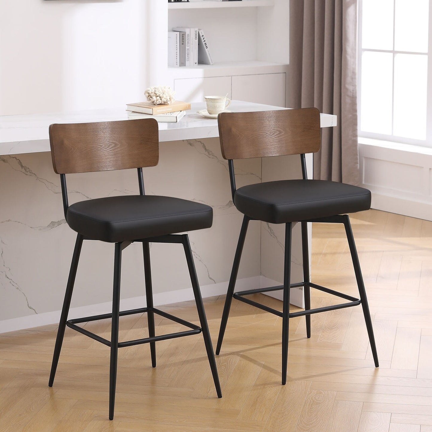 Tabourets de bar/compteur pivotants à revêtement en simili cuir - Lot de 2/3/4