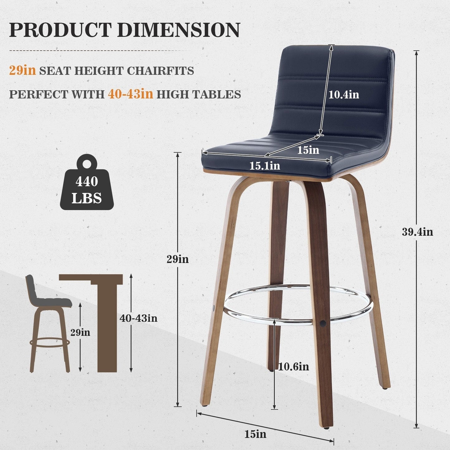 Tabourets de bar/comptoir pivotants en simili cuir 26/29, lot de 2/3