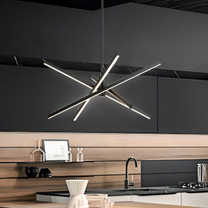 Luminaire suspendu linéaire en forme d'étoile de style moderne, en aluminium noir/or, avec LED, pour salon/salle à manger/cuisine.