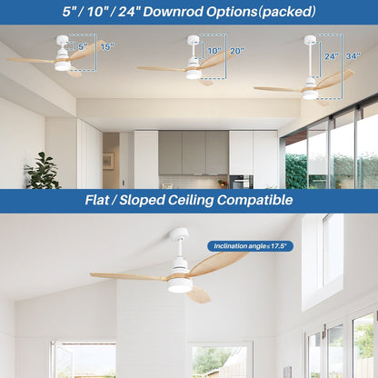 Ventilateur de plafond à LED intégré de 48 et 52 pouces avec éclairage et télécommande, moteur à courant continu réversible.