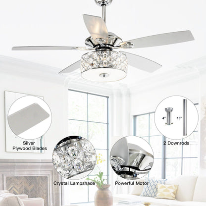 52 pouces Lustre moderne à 4 lumières avec ventilateur de plafond à cristaux et télécommande