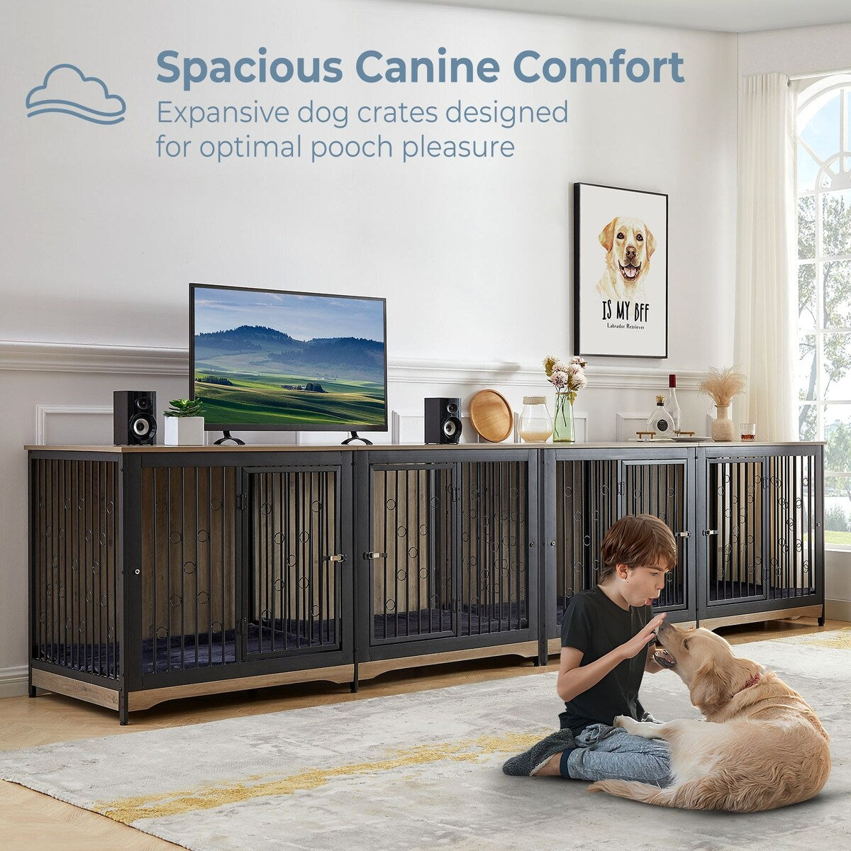 70.86'' Meuble-TV pour chien, grand modèle, avec coussin et deux compartiments (sans coussin)