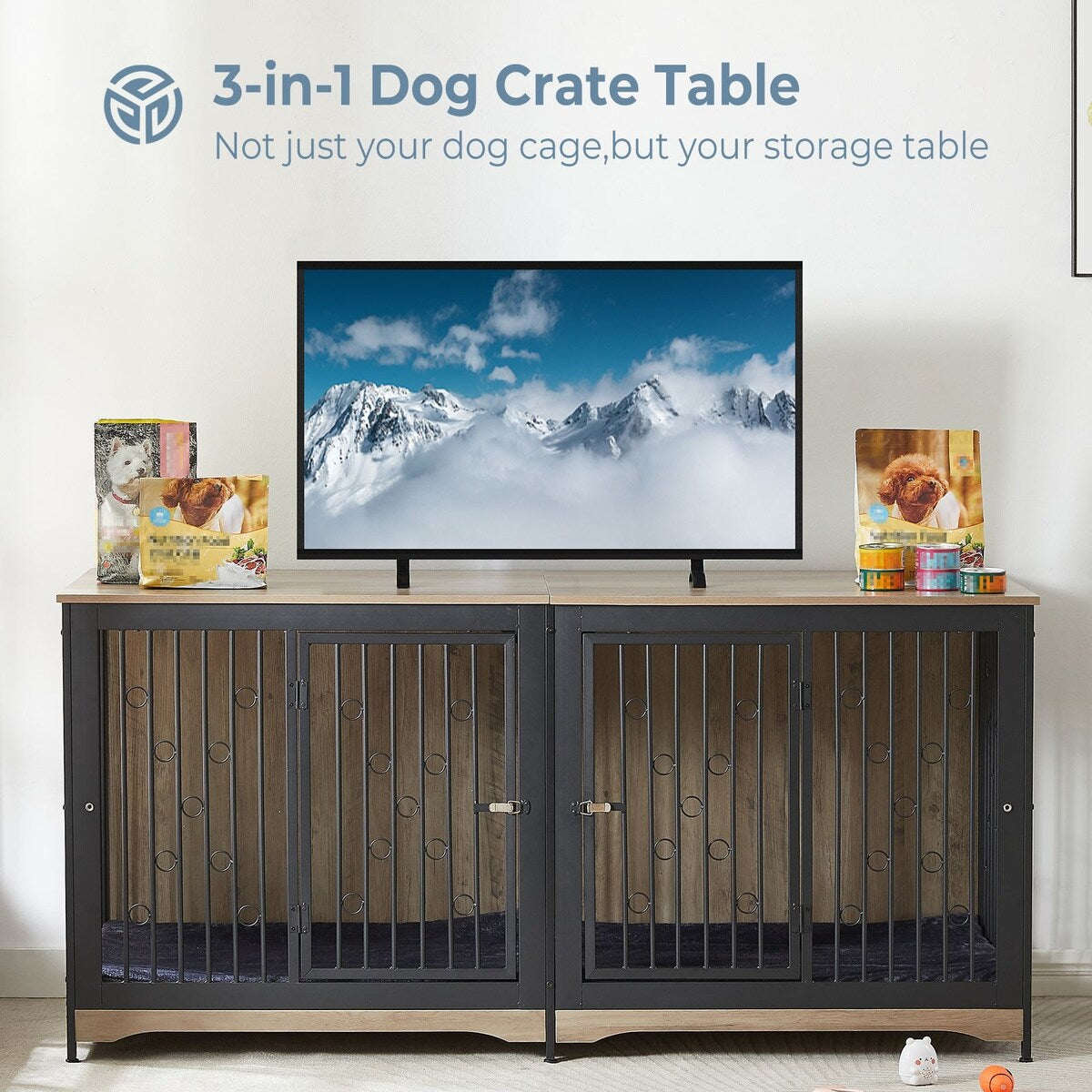 70.86'' Meuble-TV pour chien, grand modèle, avec coussin et deux compartiments (sans coussin)